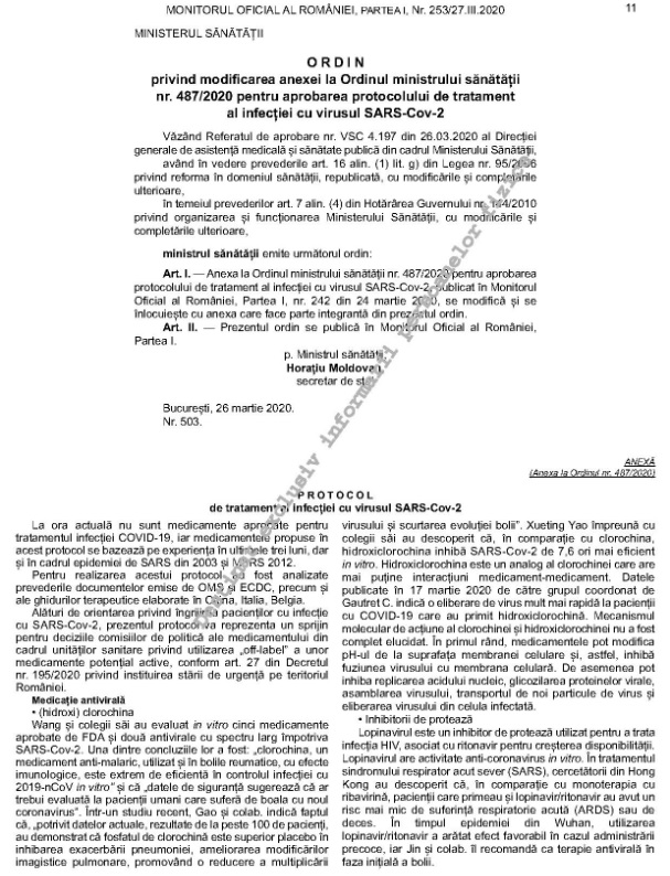 Protocol de tratament Sars Cov 2 - Monitorul Oficial