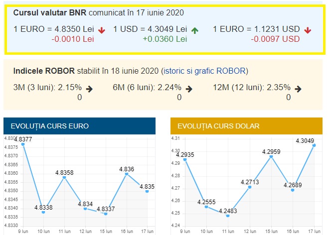 CURS VALUTAR BNR. Euro, în depreciere față de leu