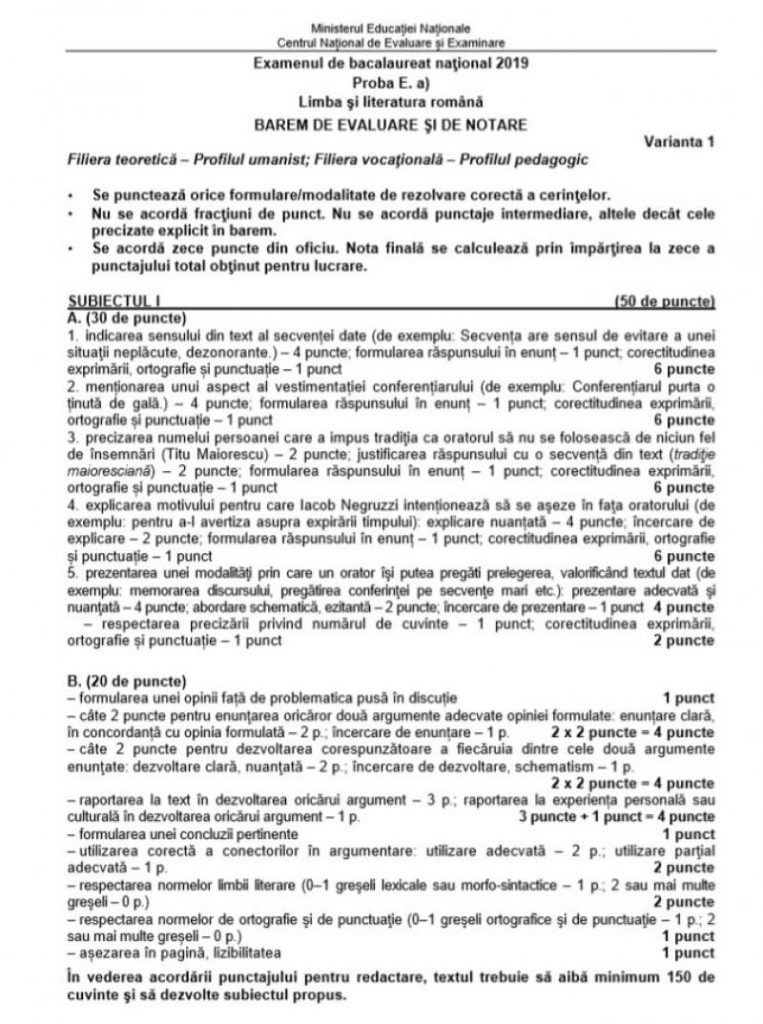 Bac 2020 Edu Ro A AnunÅ£at Baremul La Limba Si Literatura RomanÄƒ Cum È™i Ce Trebuia SÄƒ Scrii Pentru Un 10 Curat