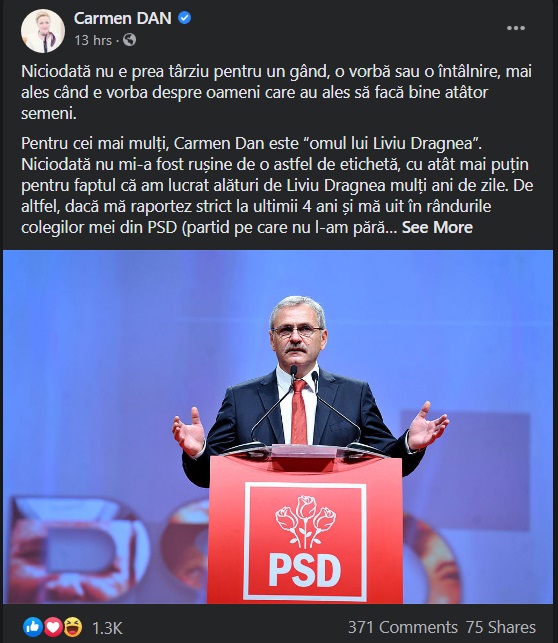 Carmen Dan, mesaj pentru Liviu Dragnea de ziua lui: „Cei care îl hulesc astăzi şi îi pronunţă numele în şoaptă, nu mai pridideau să-l complimenteze” - FOTO