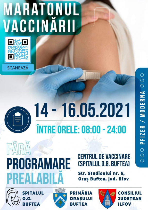 Maraton de vaccinare la Buftea: În perioada 14 - 16 mai te poți vaccinare fără programare 