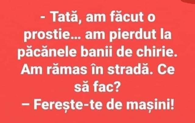 BANCUL ZILEI | Bulă îi spune tatălui său că a pierdut banii de chirie la păcănele