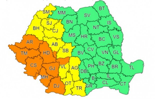 Coduri galben și portocaliu de instabilitate atmosferică