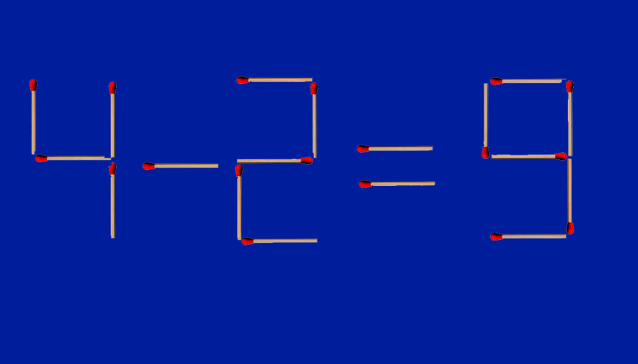 Test de inteligență cu chibrituri | Mutați un băț pentru a corecta 4 – 2 = 9