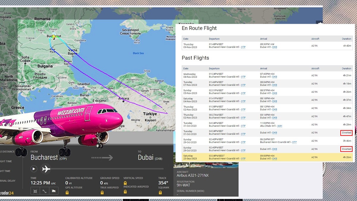 EXCLUSIV | Un al doilea zbor Wizz Air spre Dubai a fost deviat la două zile după ce un avion a fost întors la București. Ce spun oficialii din Emirate