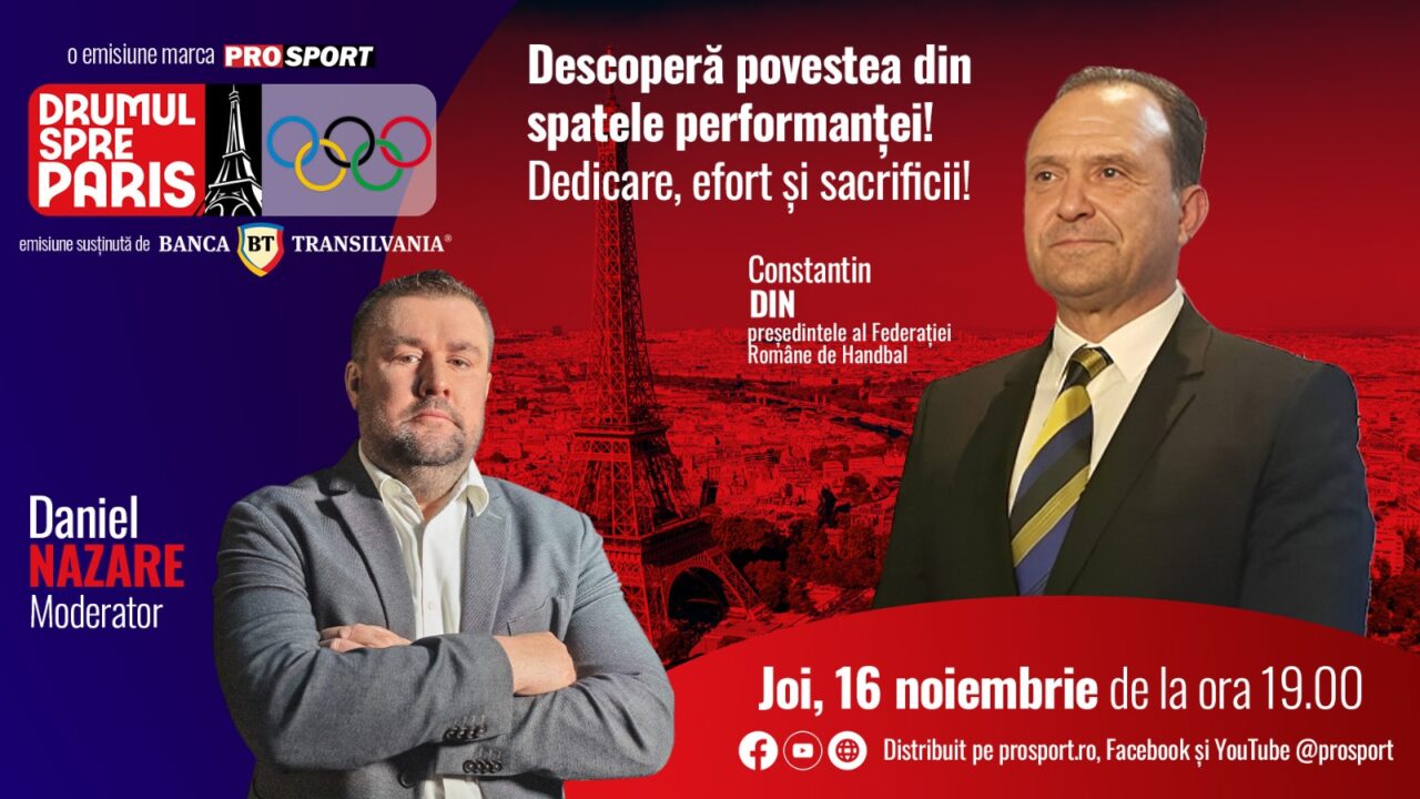 Constantin Din, președintele FR de Handbal, este invitatul emisiunii ,,Drumul spre Paris’’ de joi, 16 noiembrie, de la ora 19:00