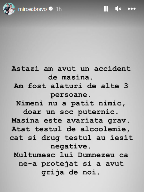 Mircea Bravo, prima reacție după accident! Mașina e avariată grav: 'A fost un şoc puternic!'