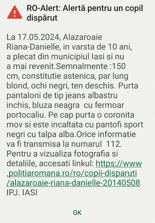 Fetiță de 10 ani, dispărută în Iași. Riana a plecat de la școală, dar nu a mai ajuns acasă