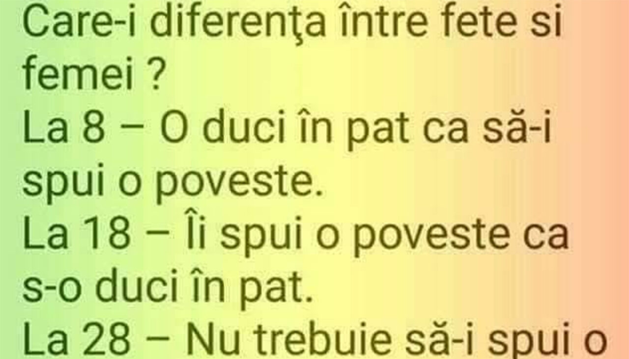 Bancul de joi | Diferența dintre fete și femei